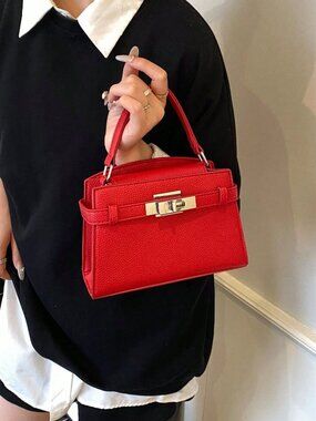 Red Modern Women's Handbag with Crossbody Shoulder Strap and Hardware Lock